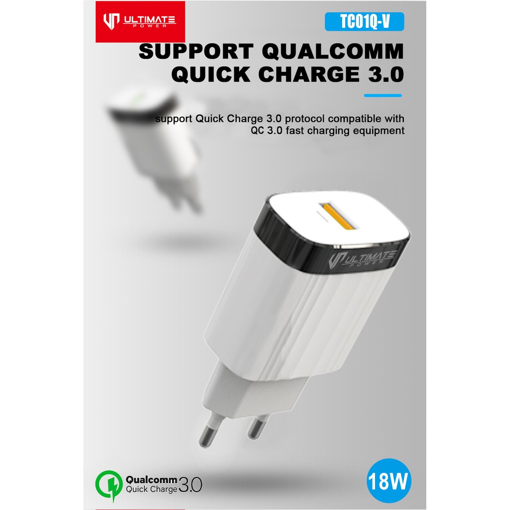 Kepala Charger Ultimate 1USB Fast Charging Charger QC 3.0 free Micro USB Cable Gransi resmi ultimate