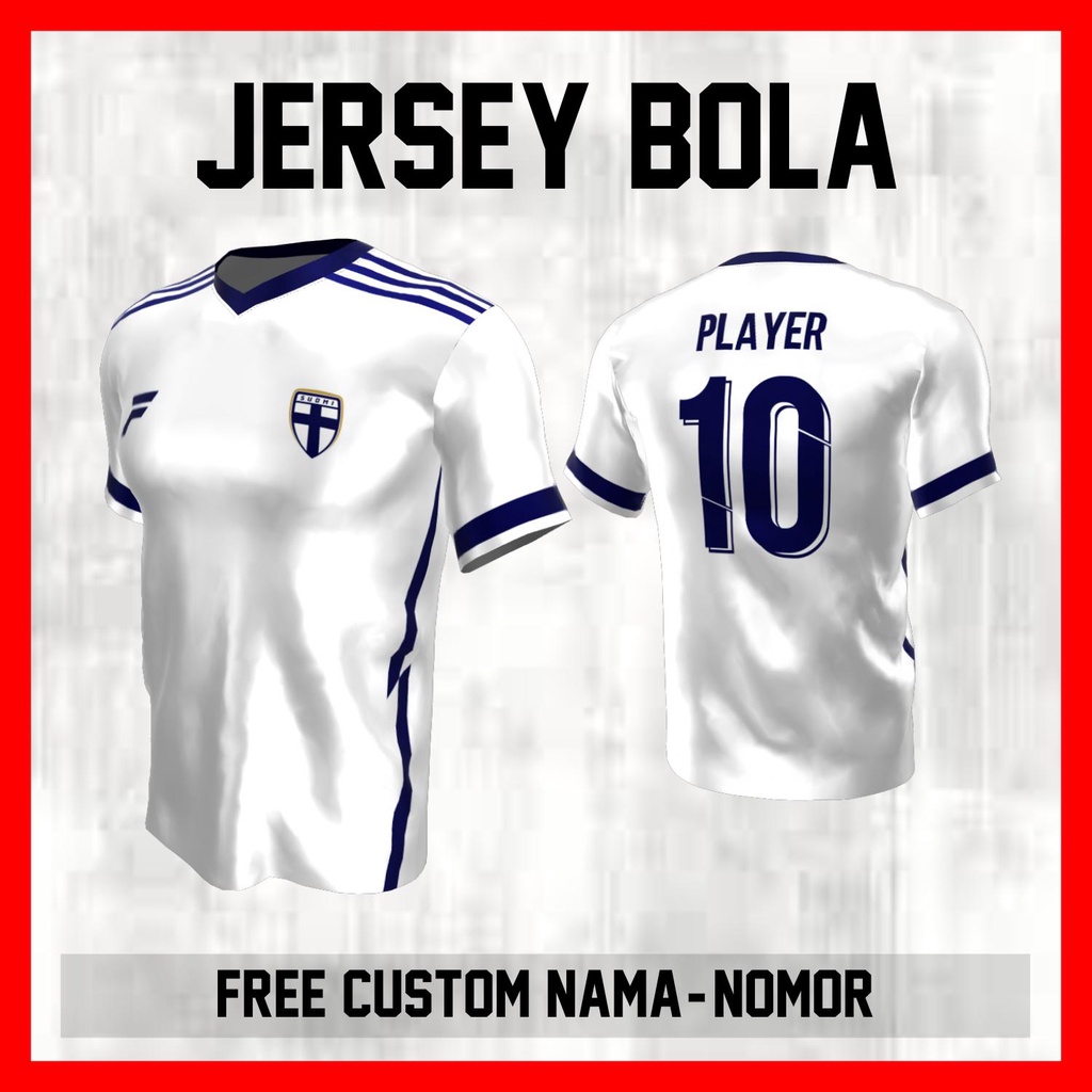Kaos Bola Jersey Finlandia Timnas Negara Garis Bahu Baju Custom Nama dan Nomor Punggung - 268
