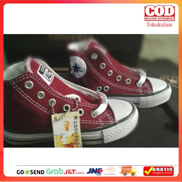 Sepatu Converse Anak Maroon Model Tinggi / Sepatu Anak Laki-laki / Sneakers Anak / Sepatu Sekolah Anak / Sepatu Allstar Anak / Sepatu Anak