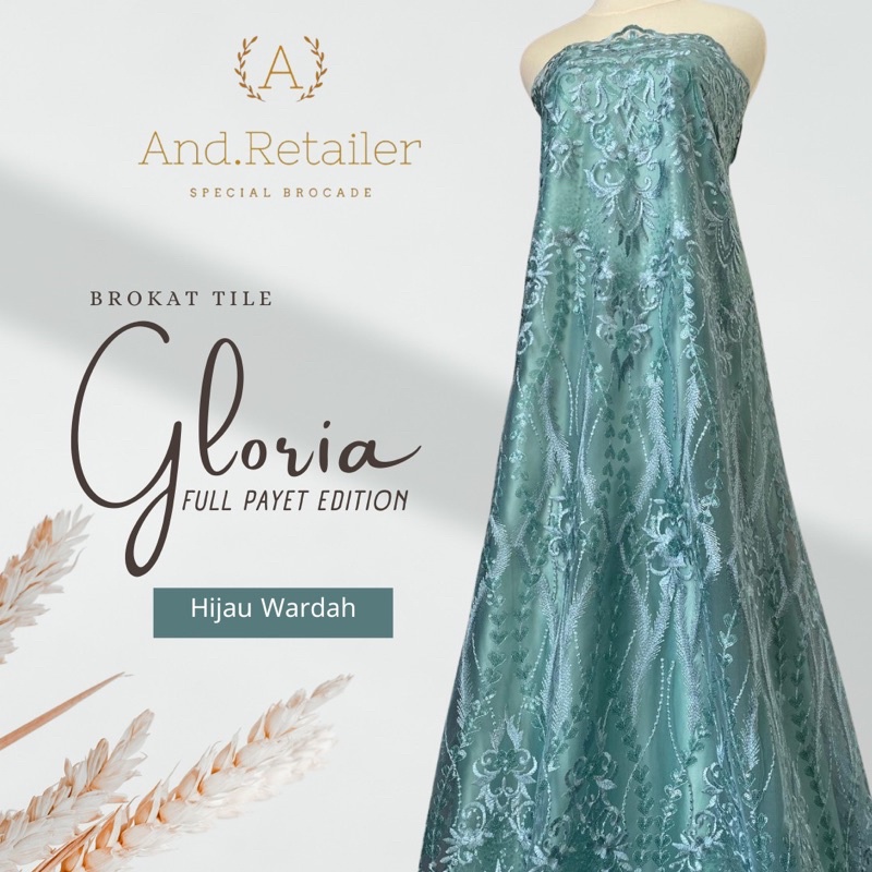 Bahan Kebaya Tile Gloria Full Payet Warna Hijau Wardah
