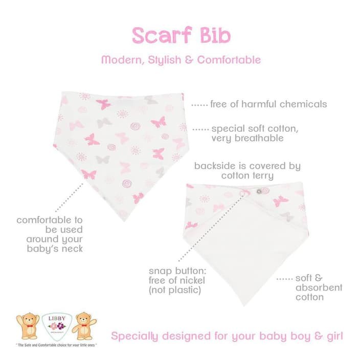 Libby Bib Segitiga 2pc / Libby Bib Scarf Baby / Slaber Segitiga