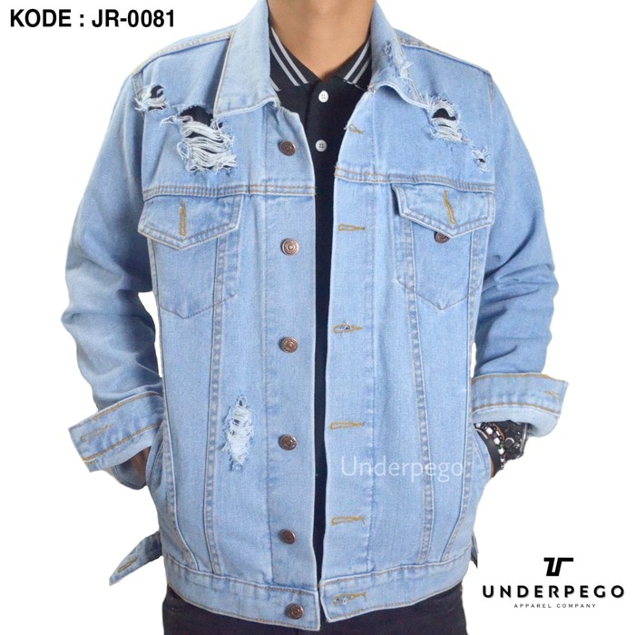  Jaket Jeans Sobek  Levis Pria Wanita JR0081 Biru Muda 