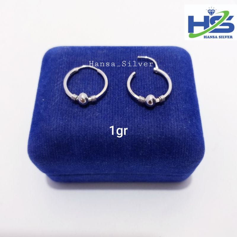 Anting Perak Asli Silver 925 Lapis Emas Putih Model Ring Boll - Perak Asli 925 Anti Karat