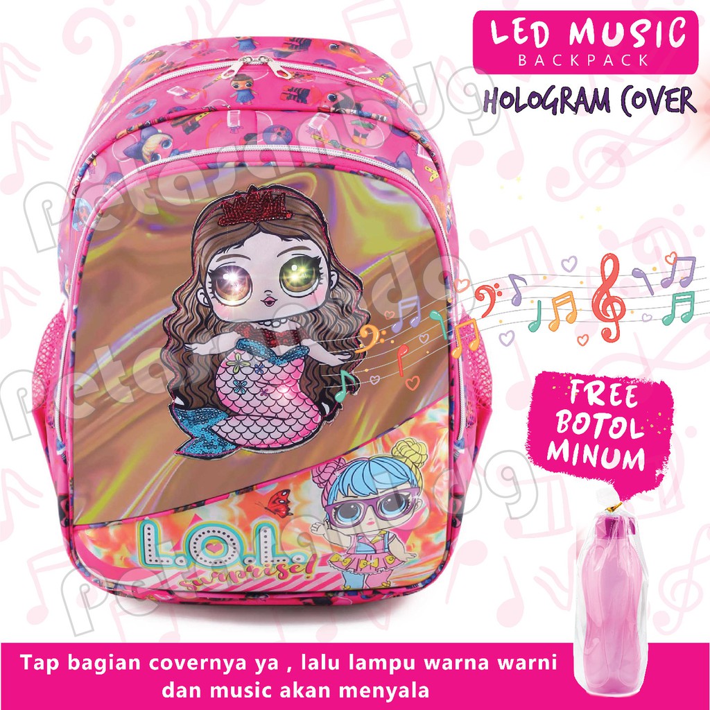 PTS - Ransel Sekolah Anak Perempuan Karakter LOL SURPRISE - Ransel Hologram LED - DAYLIGHT - FREE BOTOL