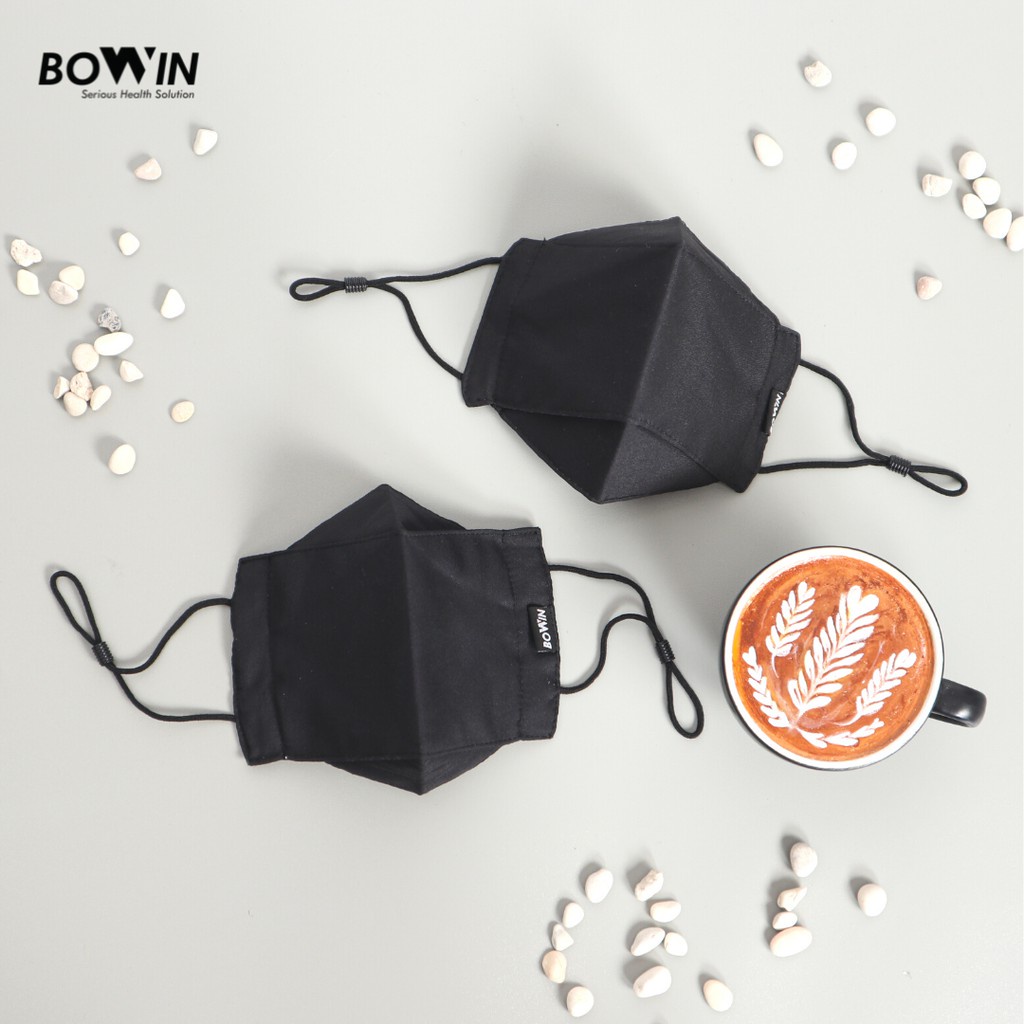 Masker Kain 4 Lapis / 2X Anti Bakteri & Percikan Dapat Bisa Dic Cuci / Bowin Masker Bomber Hitam 3D