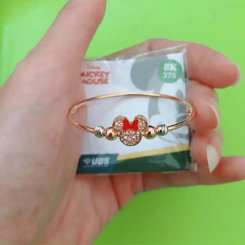 Gelang bangle anak kepala mickey minnie mouse UBS kadar 375 8K