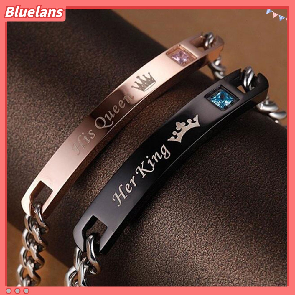 Bluelans Gelang Rantai Desain His Queen Her King Bahan Titanium Steel Untuk Pasangan