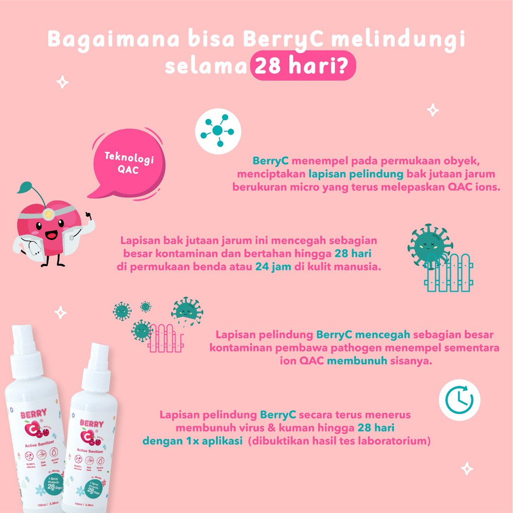 BerryC Active Sanitizer Spray 100ml Natural Food Grade Hand Antiseptik Non Alcohol Alkohol Aman untuk Bayi Anak Dewasa COVID19 HFMD Alat Makan Travel Size Refill Malaysia Halal Proteksi Protection Perlindungan Aktif Coronavirus Organik Harum Sensitif Skin