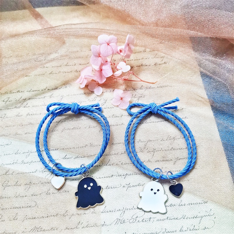 2 Pcs Lucu Hantu Pasangan Gelang Adjustable Pesona Gelang Untuk Kekasih Persahabatan Untuk Pria Wanita - ol