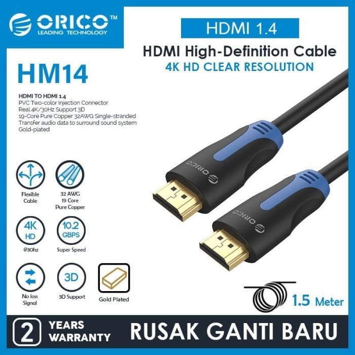 Orico HM14-15-BK - Gold Plated HDMI Cable 1.5 Meter