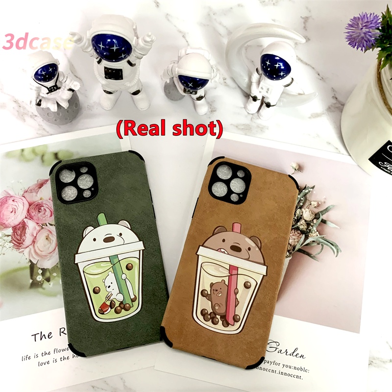 Casing Soft Case Realme C15 C21 C20 C12 C11 2021 5 5S 5i 6i C20A C17 7i C1 C2 C3 C3i realme Narzo 20 10 10A 20A 30A A15 A7 A5S A9 A5 2020 Cartoon Bear Milk tea Lamb Skin Leather Case