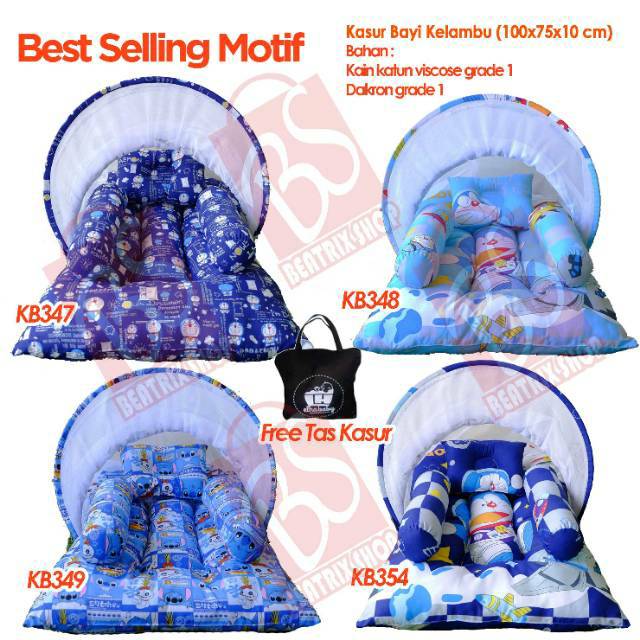 Kasur Lipat Bayi Set Kelambu Bantal Guling | Tempat Tidur Anak Baru Lahir Motif Lucu Bonus Tas 126