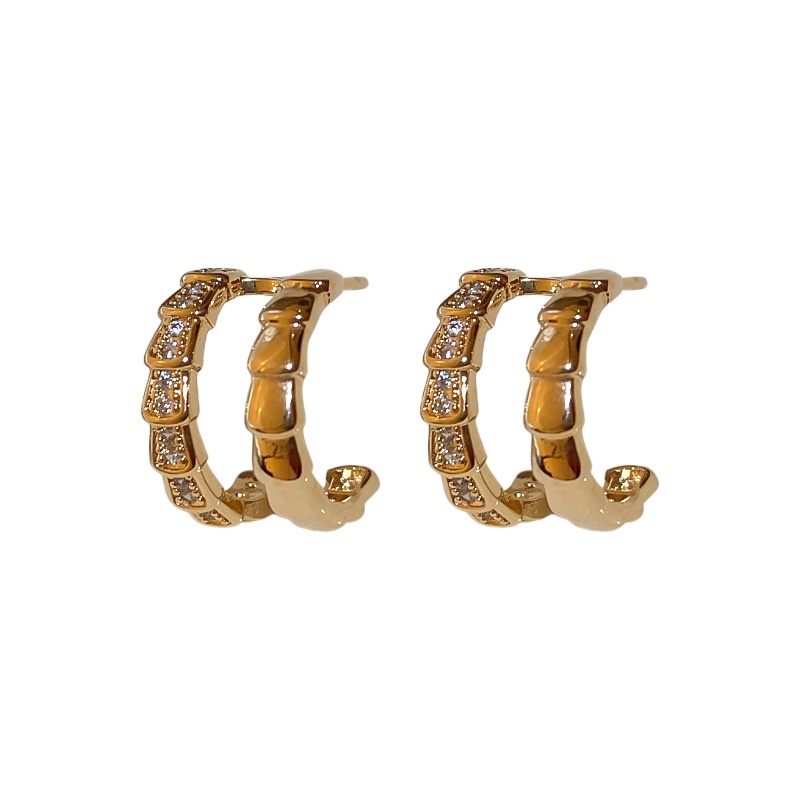 Anting Stud 925 Silver Double Layer Desain Setengah Lingkaran Bahan Zirkon Untuk Wanita