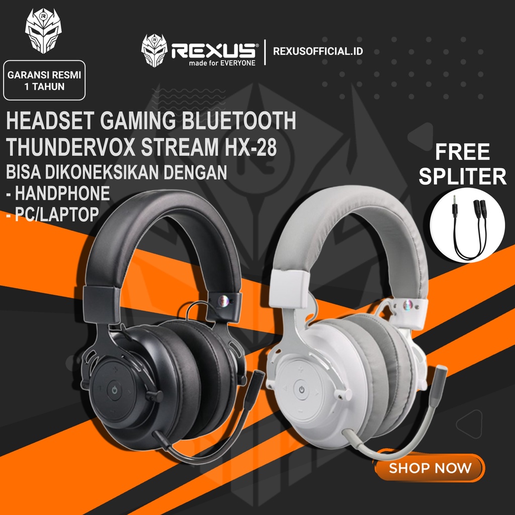 Headset Headphone gaming bluetooth Hp Mic PC Bass Ori original Rexus Headset Gaming Bluetooth Thunde