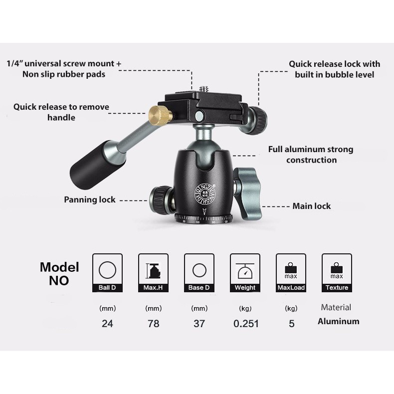 Tripod KAMERA HP Horizontal Flat Lay Over TOP HEAD QZSD BEIKE BK-202F