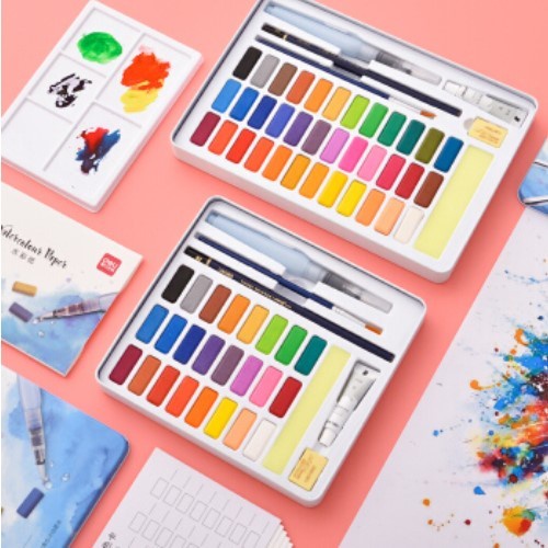 

air-cat- deli solid watercolor set cat air padat isi 24/36 warna 73876/73877 - 24 warna 73876, merah