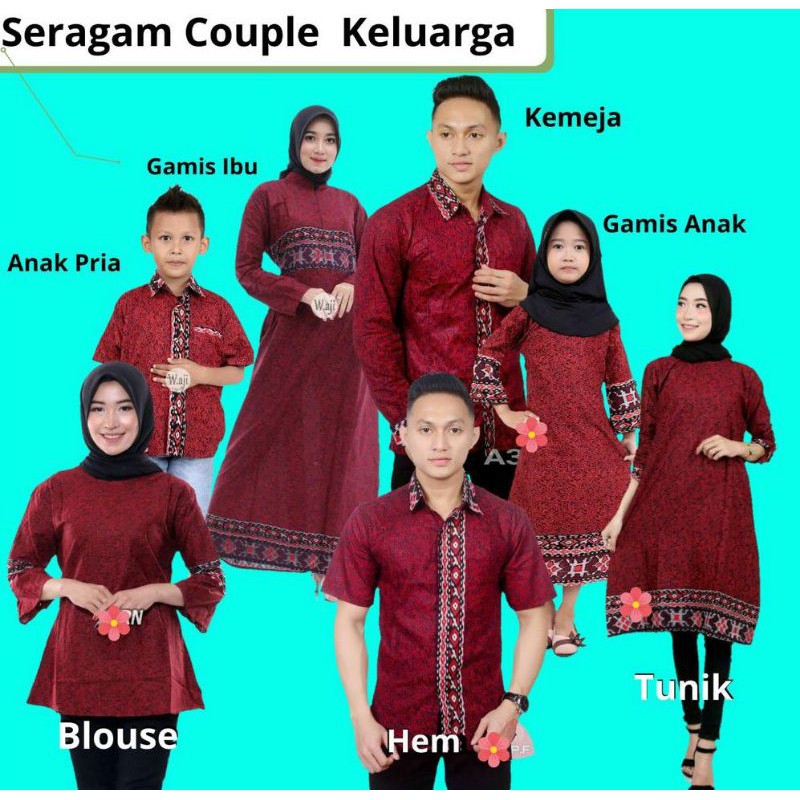 Batik Couple Keluarga Modern Sania Ruffle Ori Ndoro Jowi Dnt Motif Megamendung abang