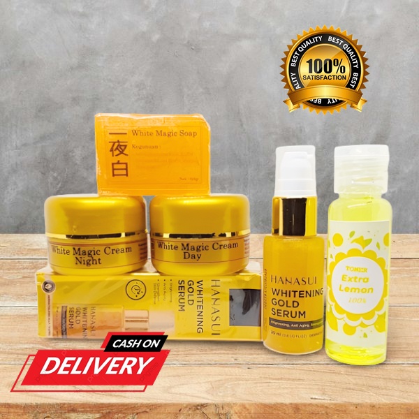 PAKET CREAM WHITENING MAGIC KOREA & SERUM HANASUI GOLD GRATIS TONER PELICIN WAJAH