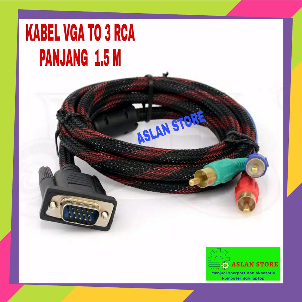 Kabel VGA To RCA 1.5M Cable VGA male to AV Audio Video Jack Male 1.5M