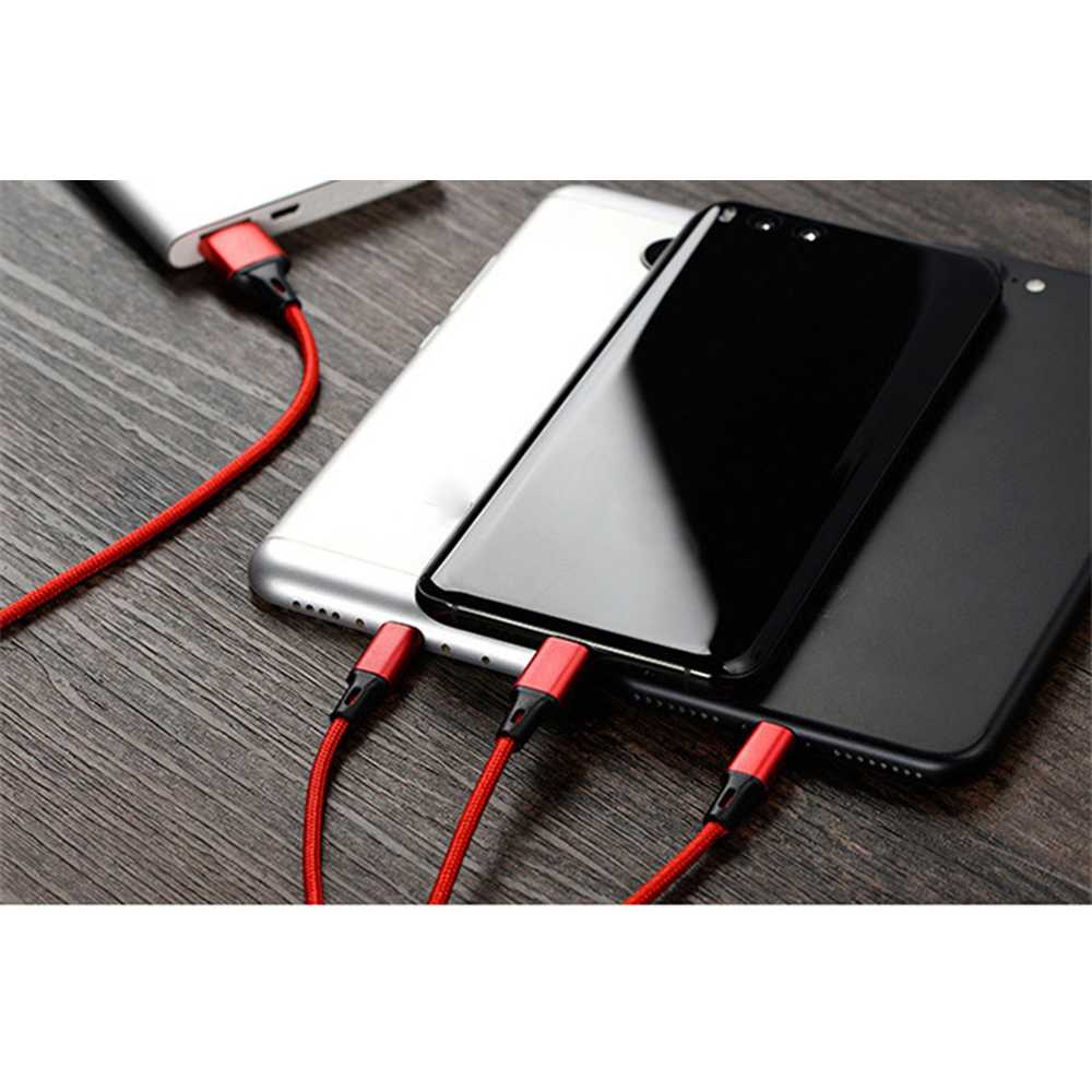 Kabel Charger 3in1 Micro USB + Lightning + USB Type C 1.2 m - US186 ( Al-Yusi )