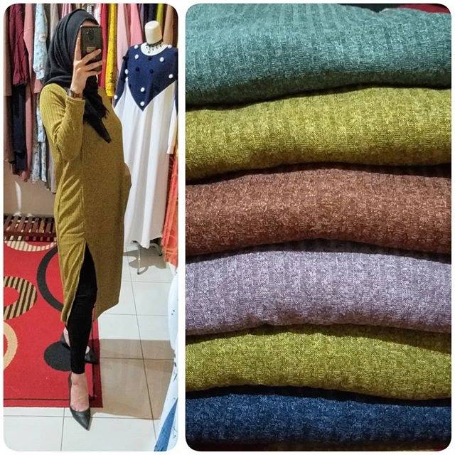 Long tunik rajut import belah depan bagian samping