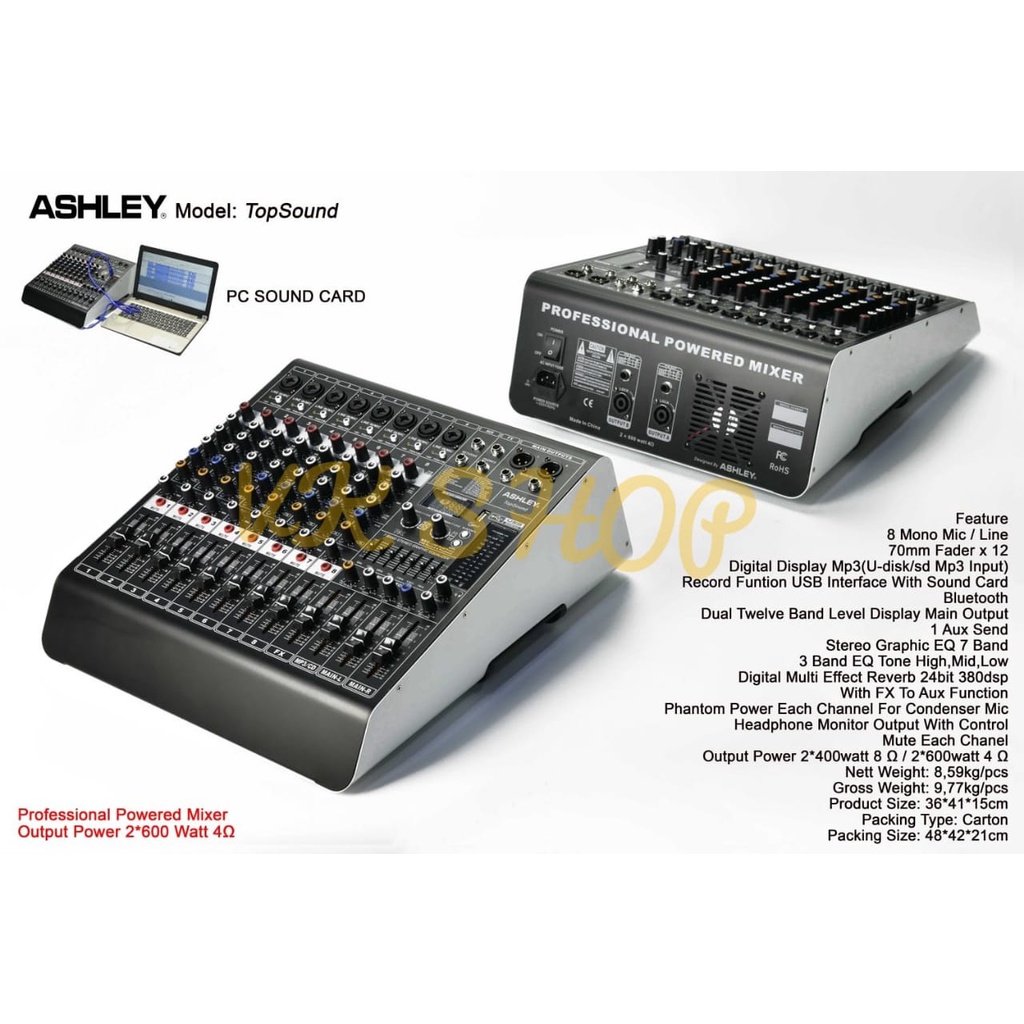 POWER MIXER ASHLEY TOPSOUND ORIGINAL 8 CHANNEL ASHLEY TOP SOUND