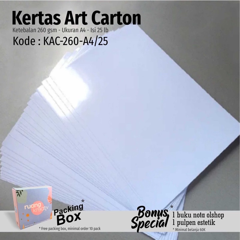 

Kertas Art Carton 260 gsm - A4 - 25 lembar