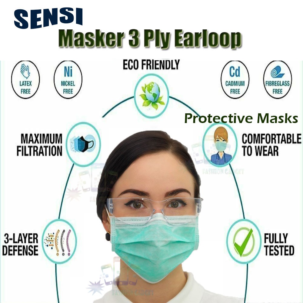 SENSI Surgical Mask 3ply Masker sensi 1 box isi 50 pcs Anti Virus Masker Mulut Masker Earloop