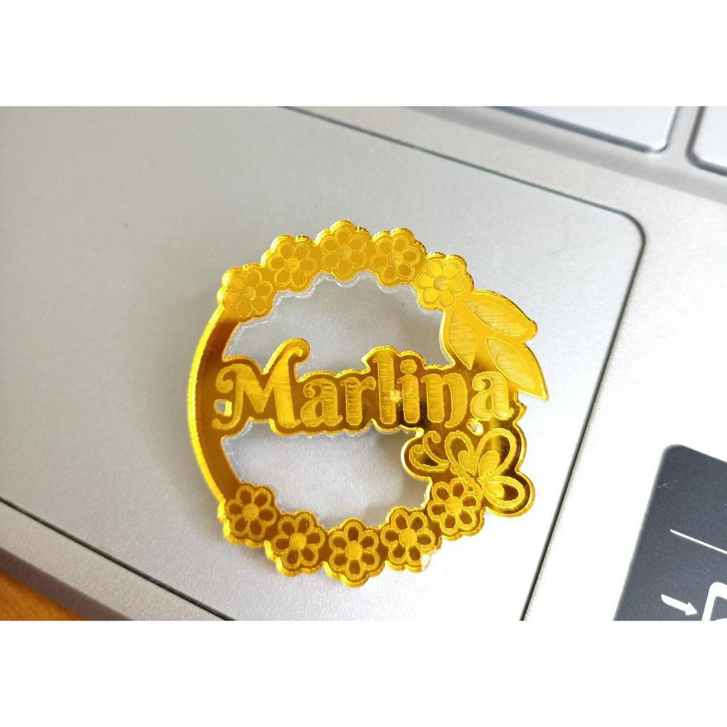 (A) BROSS NAMA RING BUNGA / BROSS CUSTOM NAMA AKRILIK