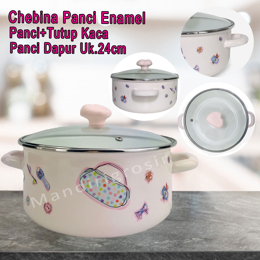 Panci+Tutup Kaca *Chebina Panci Enamel * Panci Dapur * 24cm