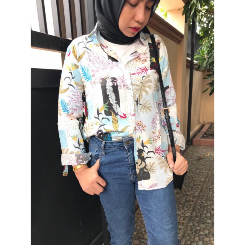 Kemeja Motif Rayon Viscose Murah