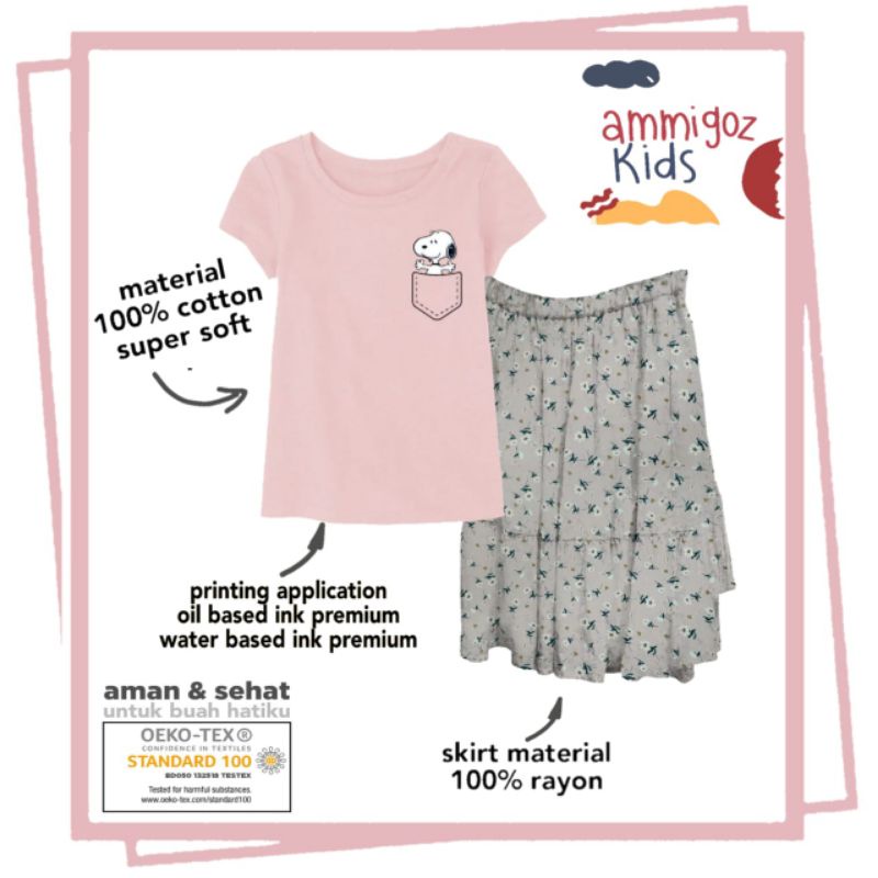 Ammigoz kids Girls Snoopy T-shirt and Skirt Set / Setelan Anak Perempuan Tshirt dan Rok Snoopy (4-14Y)-3