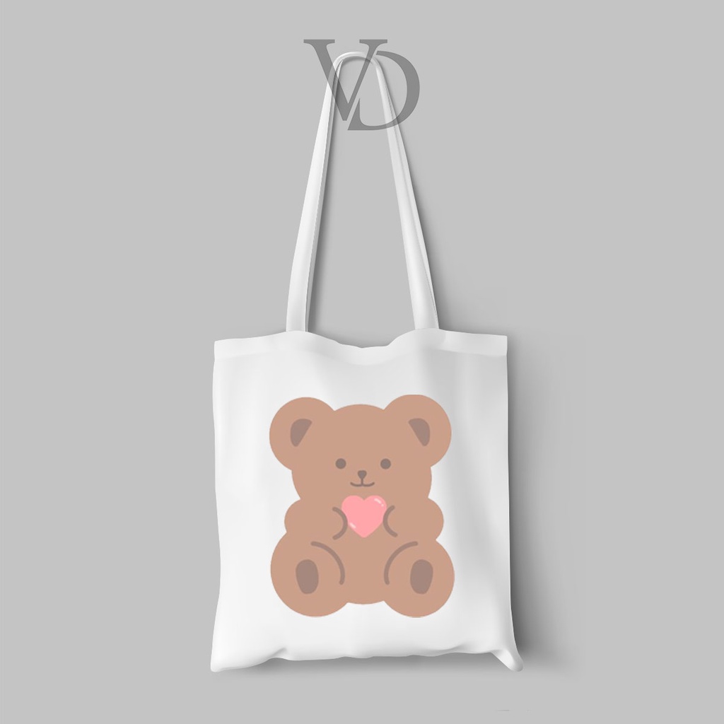 TOTE BAG KANVAS MOTIF beruang lucu / cute bear TOTE BAG / TAS BELANJA