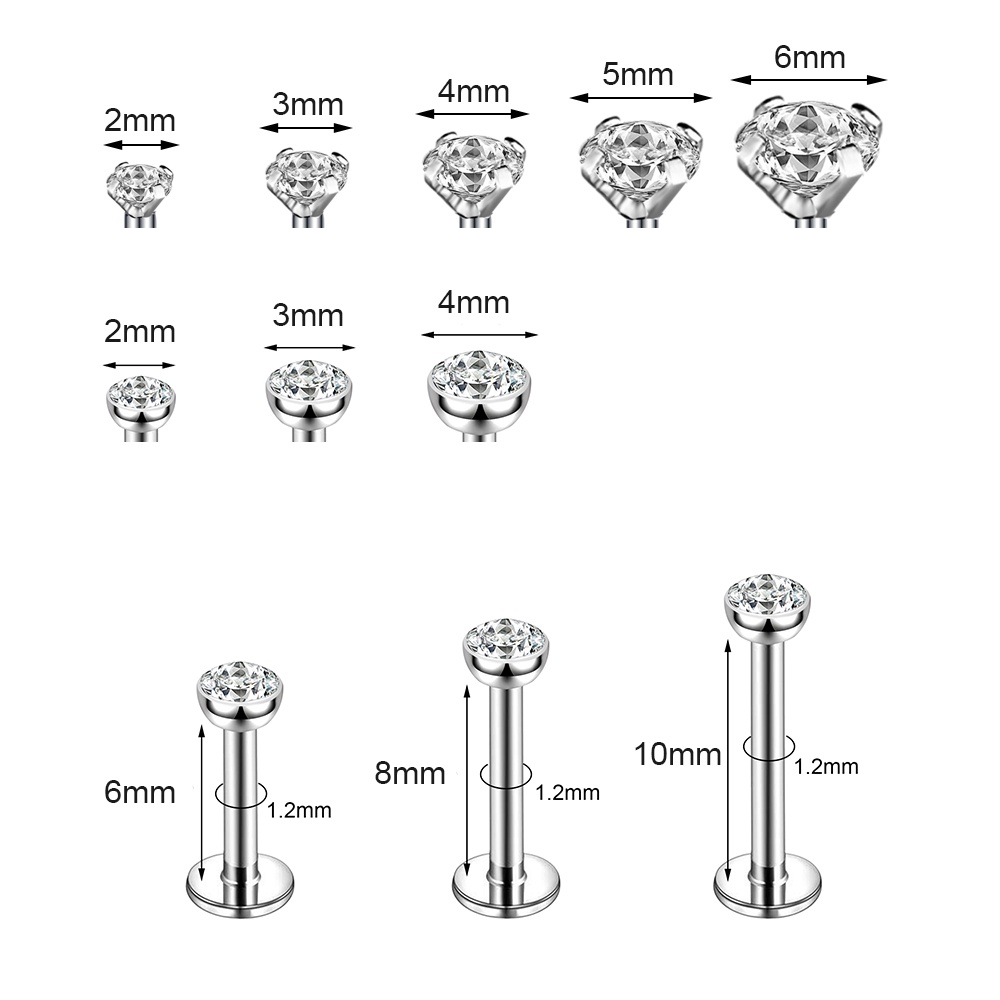 1pc Anting Tindik Bibir Bahan Stainless Steel Hias Kristal Zircon Bulat