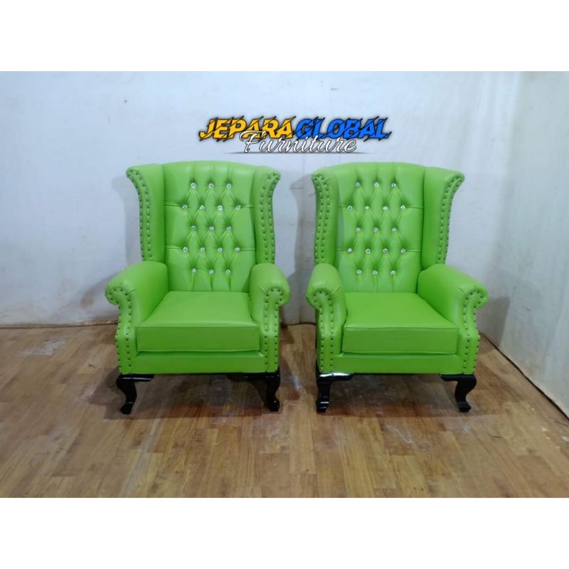 Kursi sofa single wingchair green (kursi sofa tamu,kursi tamu,kursi santai,kursi malas jati )