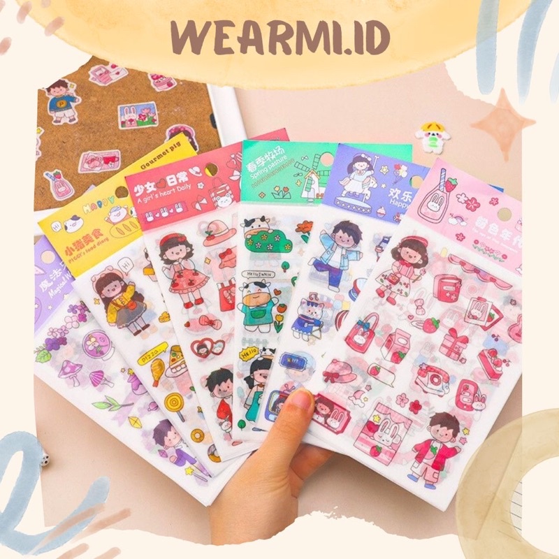 

4 lembar Sticker Pack Colorfull Girl Boy Cute Aesthetic Bujo Jurnal DIY Wearmi