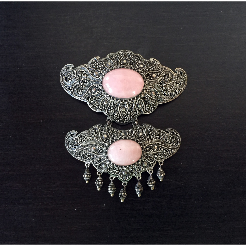 bros mina gandeng perak 925 bakar dengan permata rosequartz