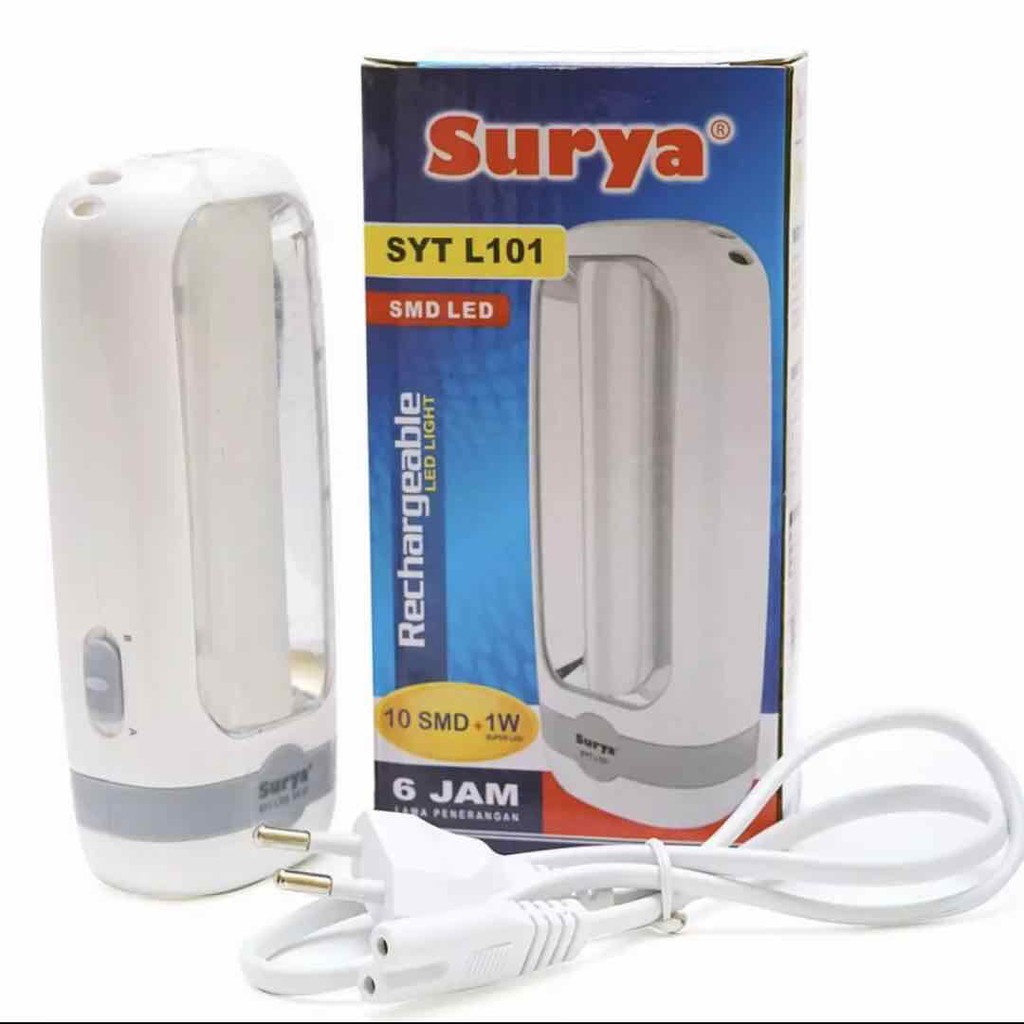 Surya Lampu Emergency SYT L101 Light LED 10 SMD + Senter Super LED 1W Rechargeable