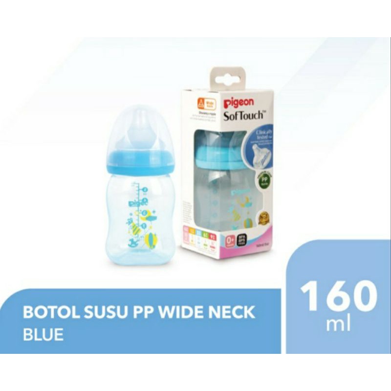 Pigeon Botol Susu PP Clear Wide Neck 160ml / Botol Susu Pigeon Wideneck 160ml 240ml Peristaltic Softtouch Pigeon / Botol Susu Pigeon Motif Bunga Pigeon Biru Pink