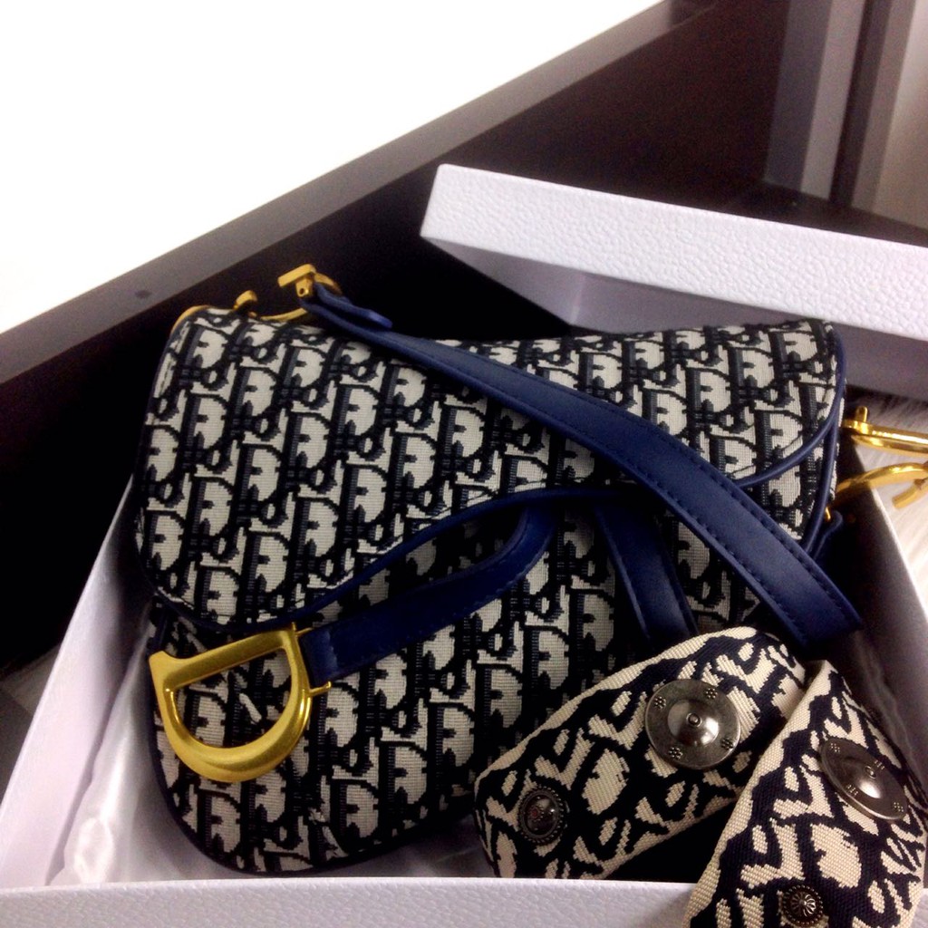 Christian Dior Saddle in Blue Canvas Bag Spring Summer 2018 sz 25x20x7cm  #D703 LL