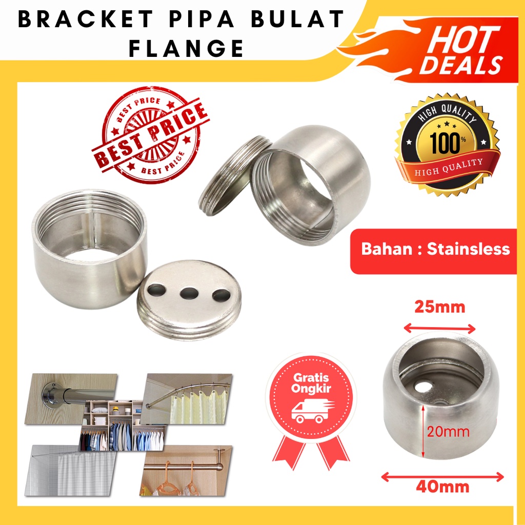 Bracket Topi Pipa Bulat 1 Inch 25 Mm Stainless Sambungan Gantungan Baju