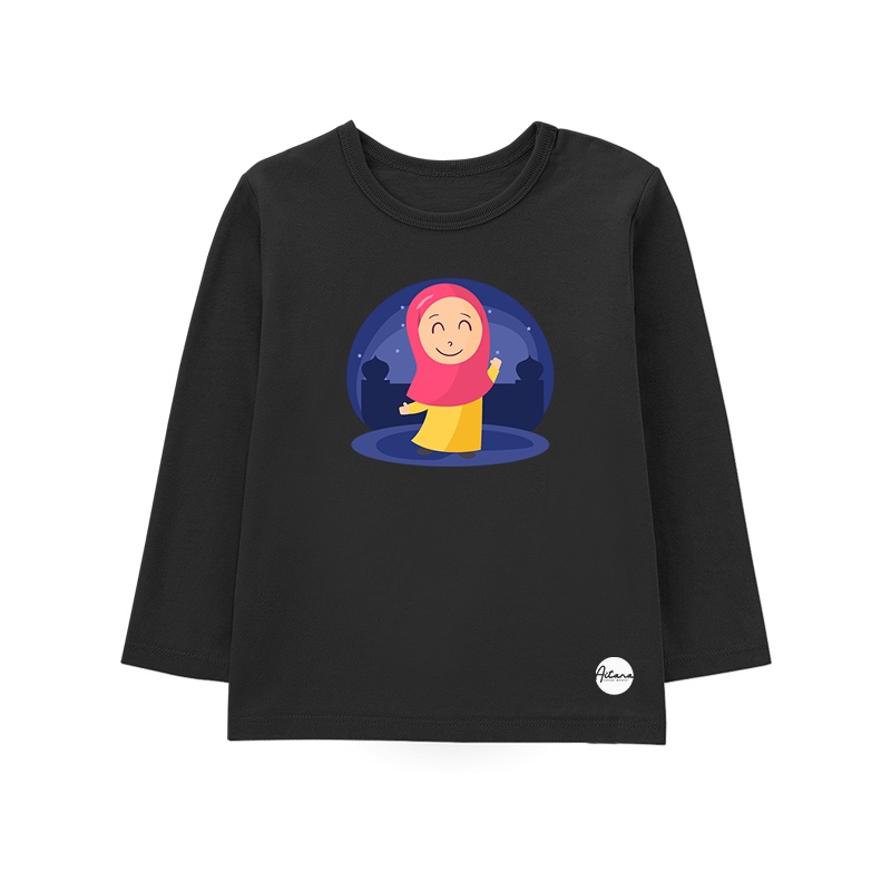 Aitana - Baju Kaos Muslim Lengan Panjang Tema Smile Hijab Untuk Bayi Anak Dewasa Bahan Katun Combed 30s