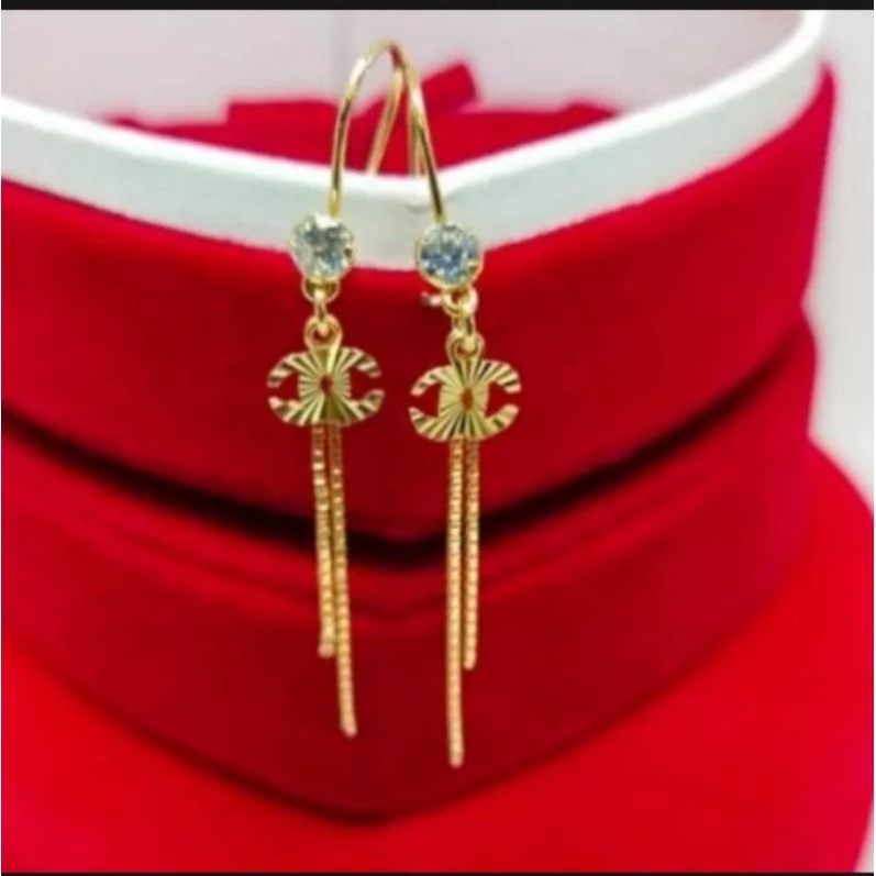 Anting cantik wanita rumbai gold titanium berkilau asli
