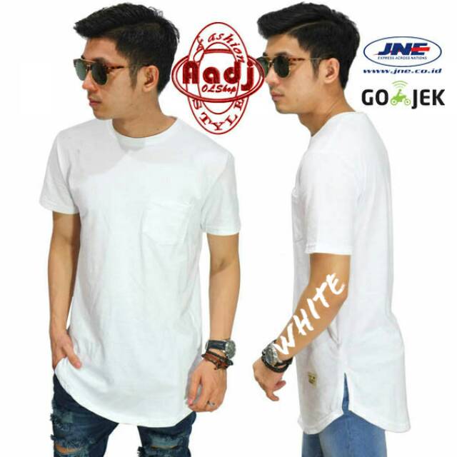 Longline T-Shirt Basic White / Kaos Longshirt Putih Polos Pria
