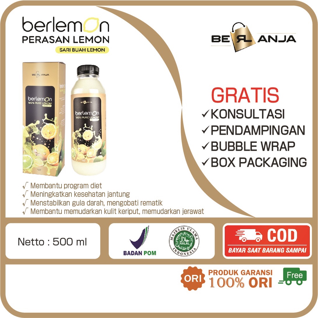 

Berlemon 500ml 100% Pure Lemon Consentrat Minuman Diet Sari Buah Lemon Asli Tanpa Tambahan Air Halal