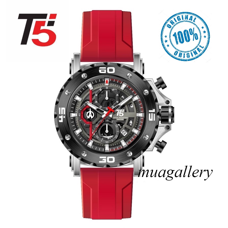 Jam Tangan Pria T5 H 3914 T5 H3914 Original Chronograph free box paper bag Tahan air strap rubber