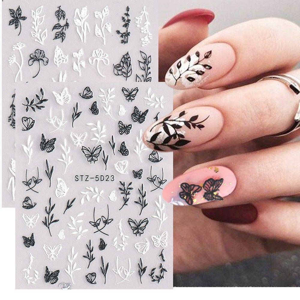 AUGUSTINA Agustina Self-adhesive Nail Decals Bunga Kupu-Kupu Dekorasi Nail Art Salon Nail Art Sliders Nails Art Decals Manicuring Sticker