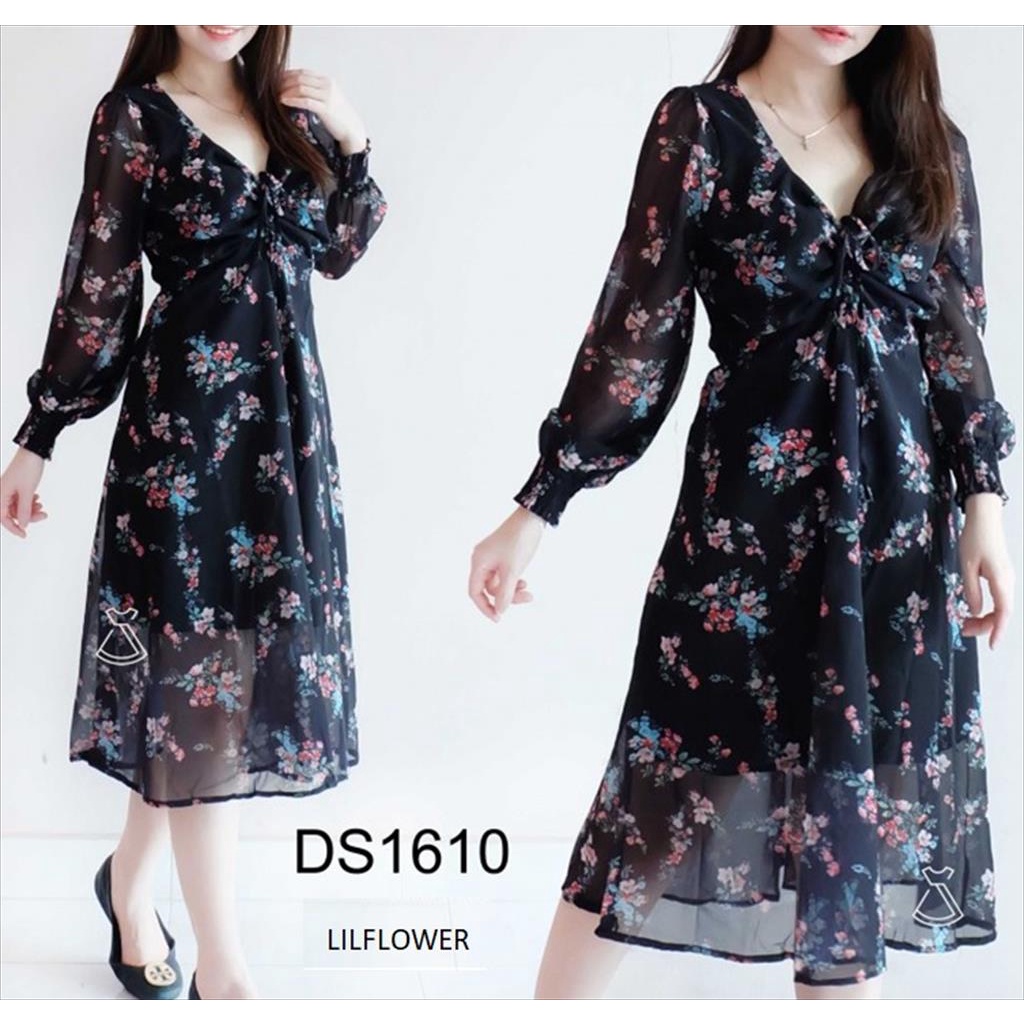 DS1610 - DRESS CASUAL WANITA BASIC FLOWER COMFY PASTEL KOREAN LOOK