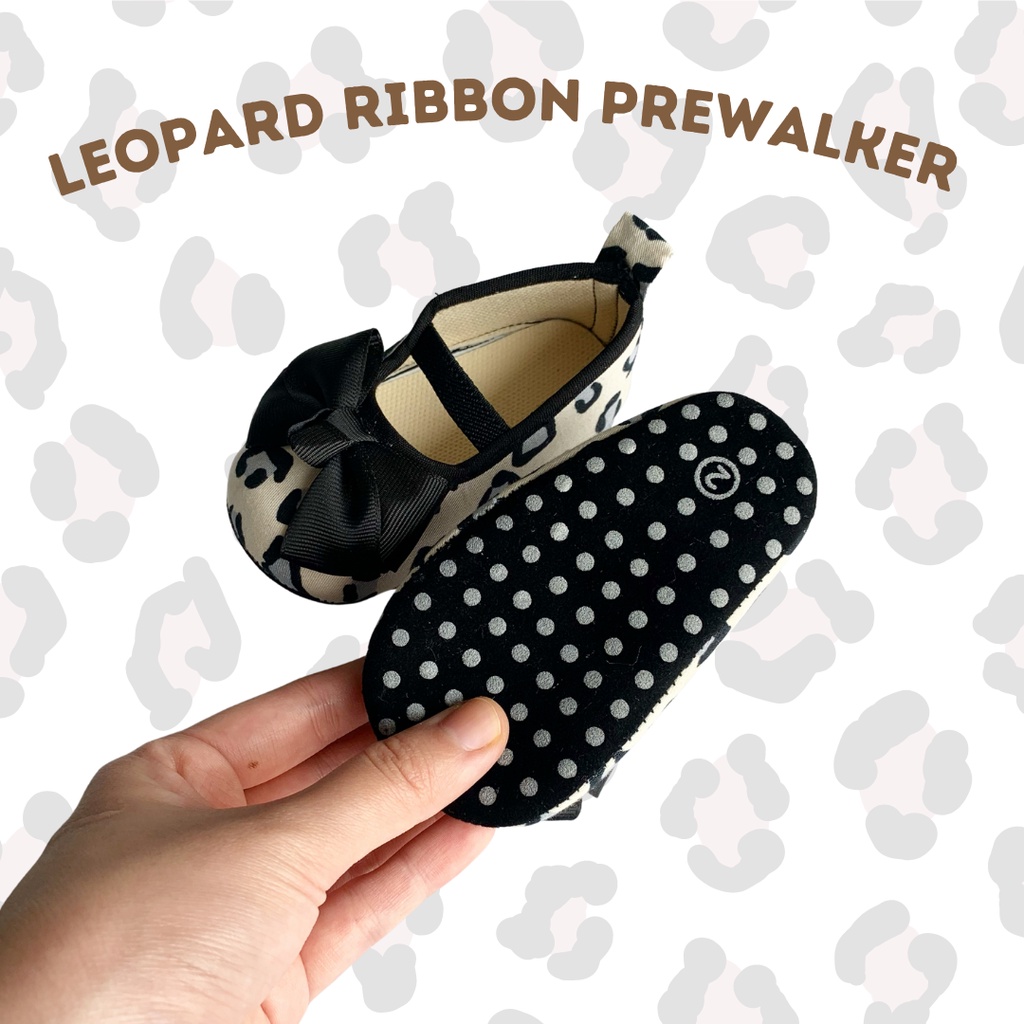 Sepatu bayi flat anak perempuan baby cewek 0 12 bulan 18 LEOPARD ISABELLA ribbon prewalker