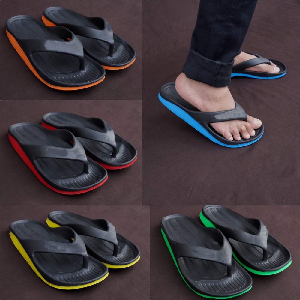 Promo 3 PCS 1 ONGKIR Sendal Jepit FlipFlop Pria Rubber Hijau/Oren/Merah/Kuning/Biru (sandal FLIPFLOP)